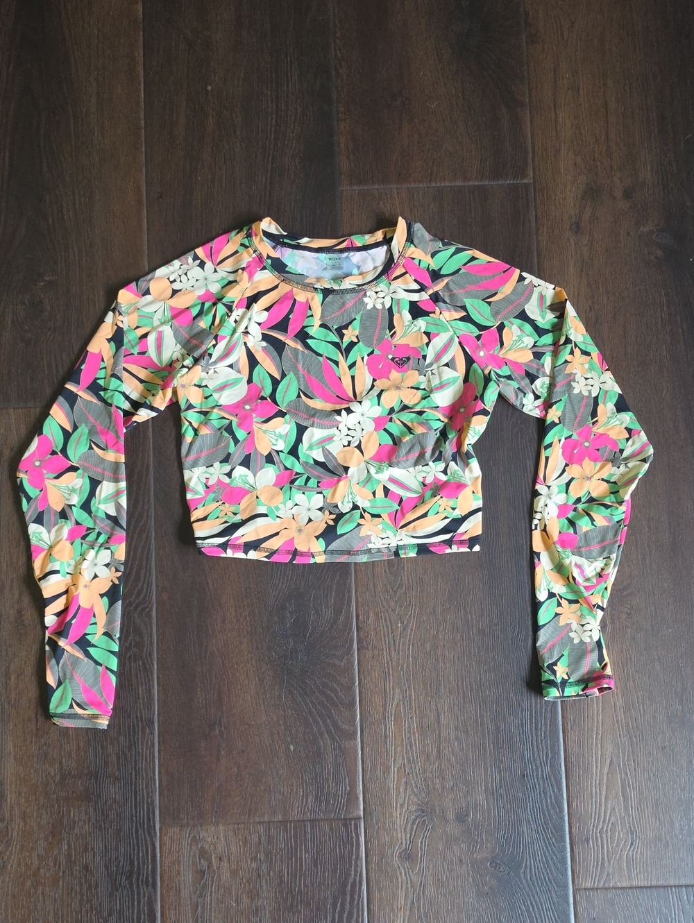 Roxy Floral Long Sleeve Swim Crop Top
